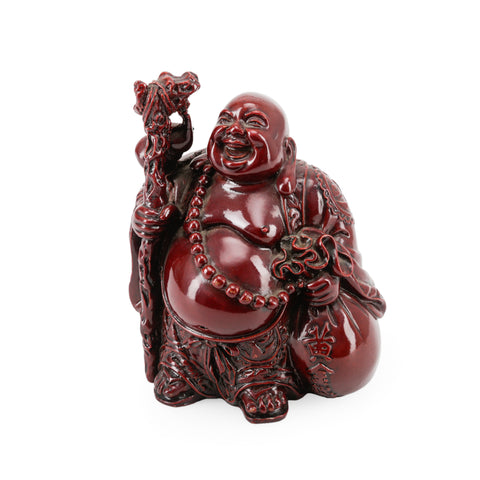 Glossy Red Laughing Buddha Figurine