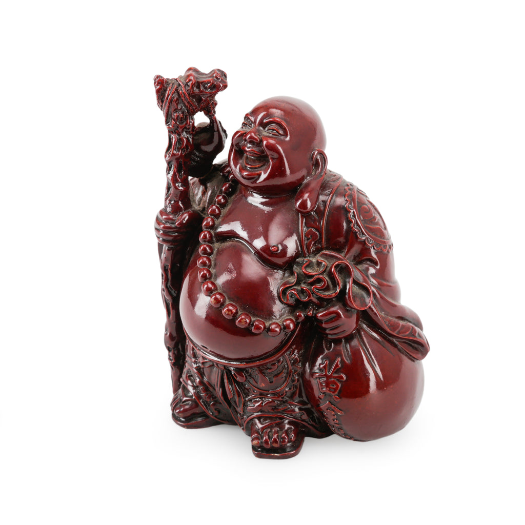 Glossy Red Laughing Buddha Figurine