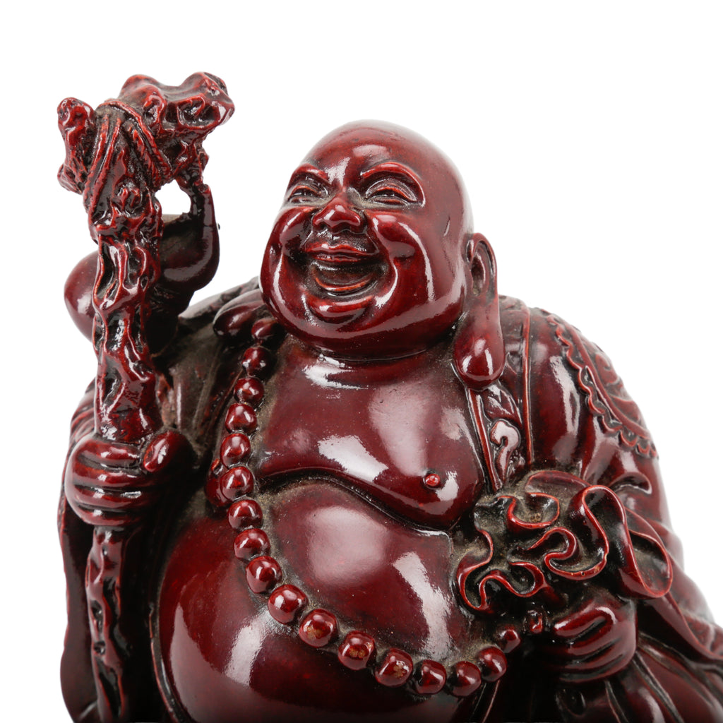 Glossy Red Laughing Buddha Figurine