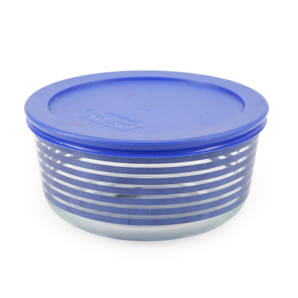 Glass Food Storage Bowls with Royal Blue Lids