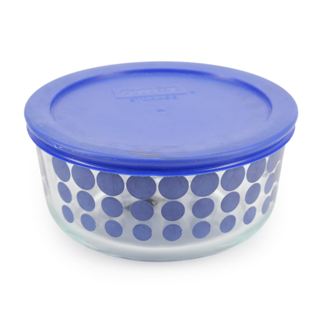 Glass Food Storage Bowls with Royal Blue Lids