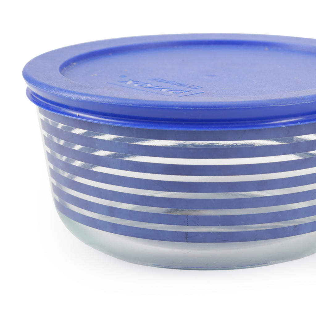 Glass Food Storage Bowls with Royal Blue Lids
