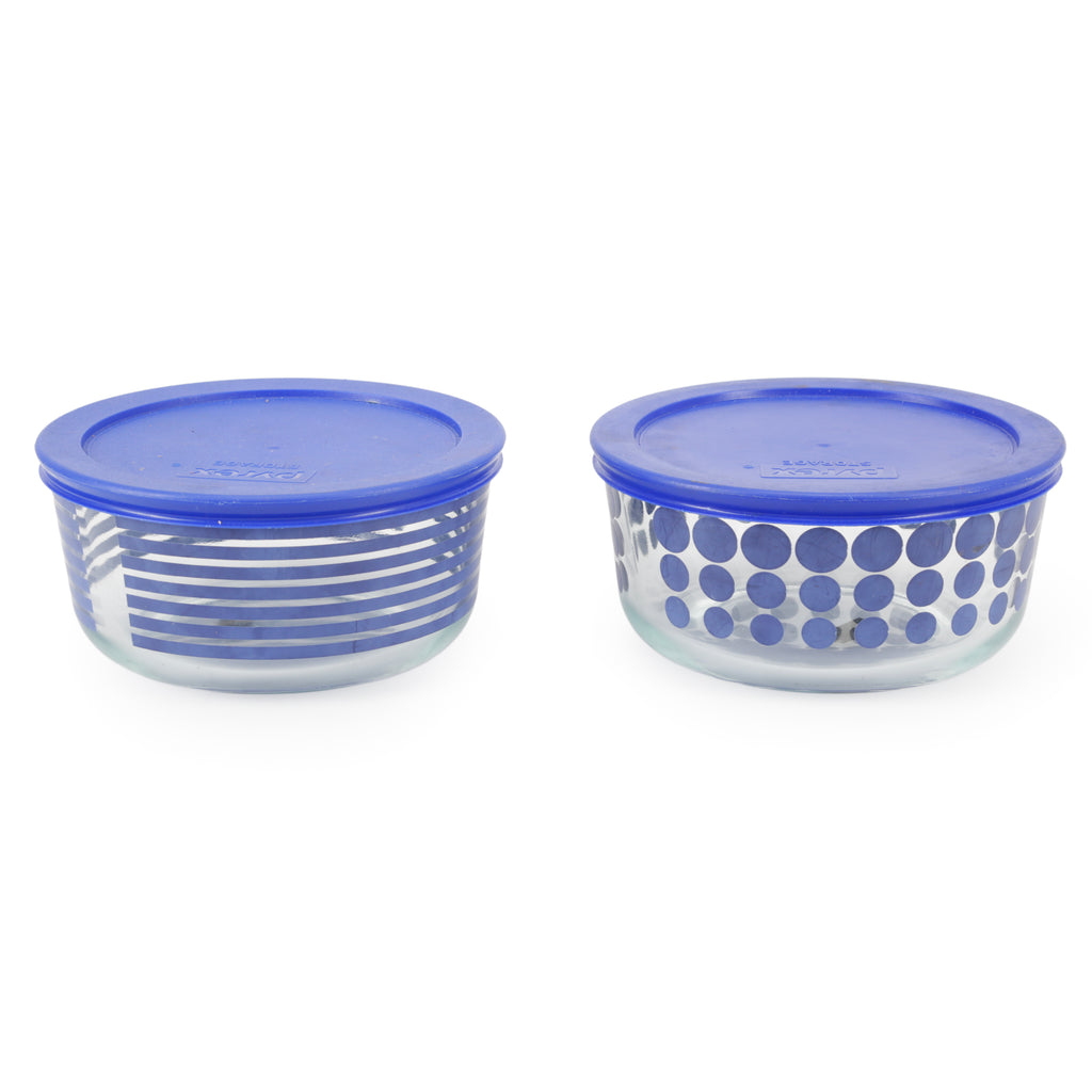 Glass Food Storage Bowls with Royal Blue Lids