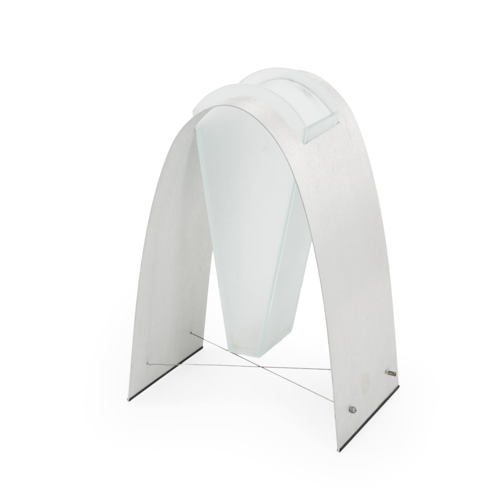 Frosted Glass Vase with Brushed Metal Arch