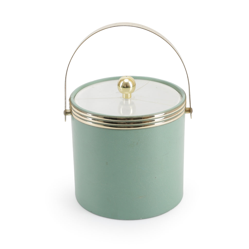 Teal Metal Ice Bucket with Gold Trim