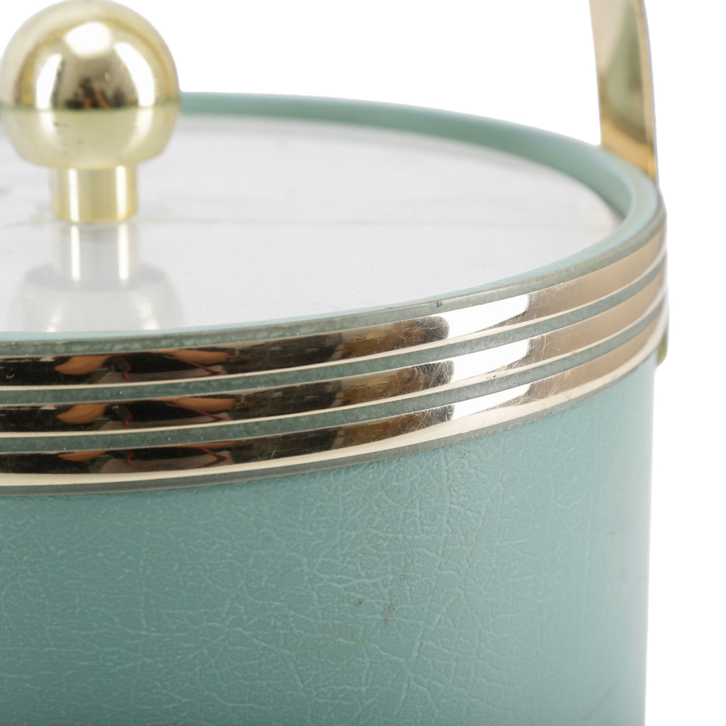 Teal Metal Ice Bucket with Gold Trim
