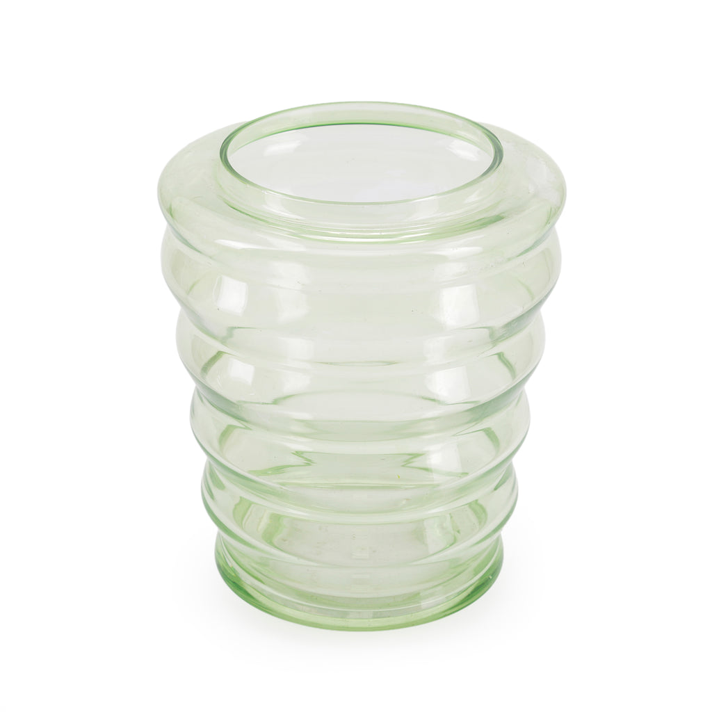 Light Green Glass Vase with Ridges