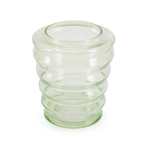 Light Green Glass Vase with Ridges