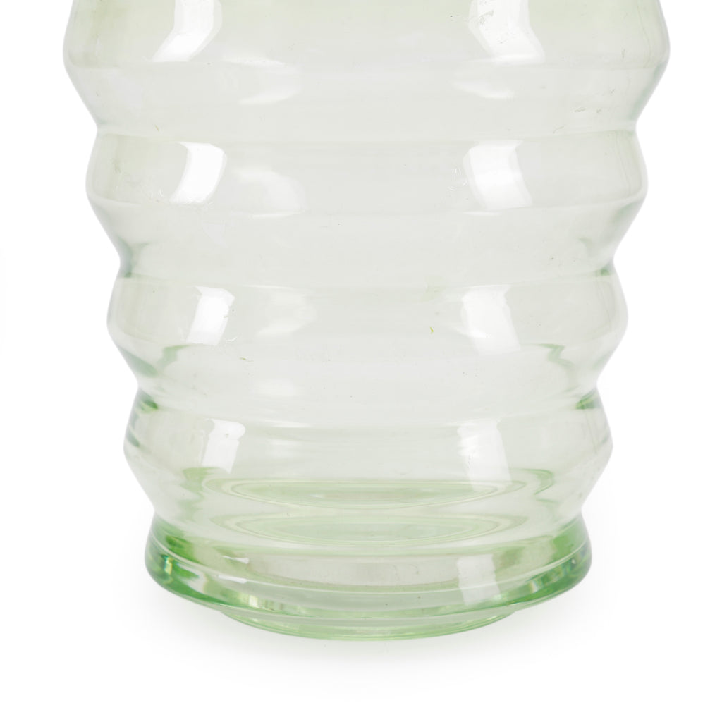 Light Green Glass Vase with Ridges