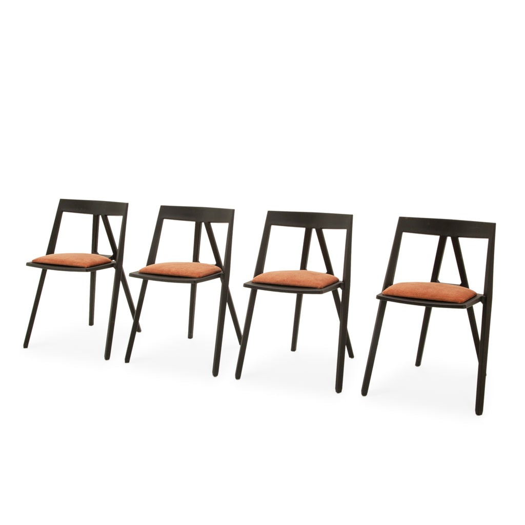 Matte Black Wood Dining Chair with Burnt Orange Upholstered Seat