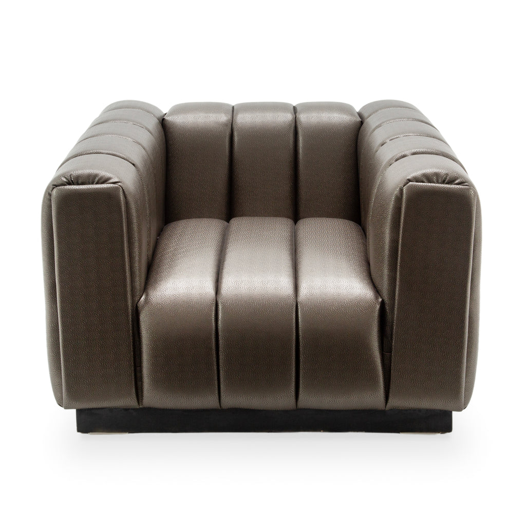 Dark Gray Channel-Tufted Faux Leather Armchair