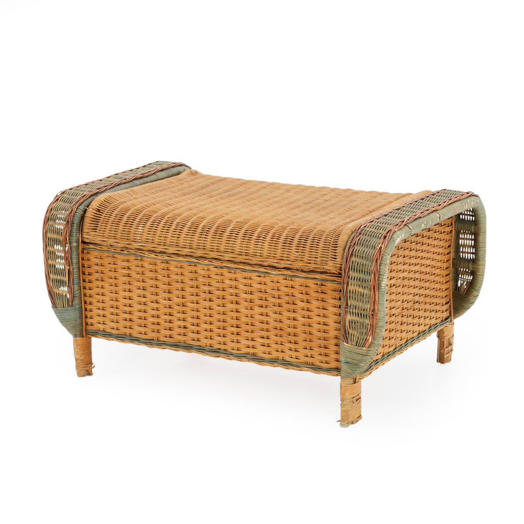 Wicker Storage Bench with Sage Green Accents