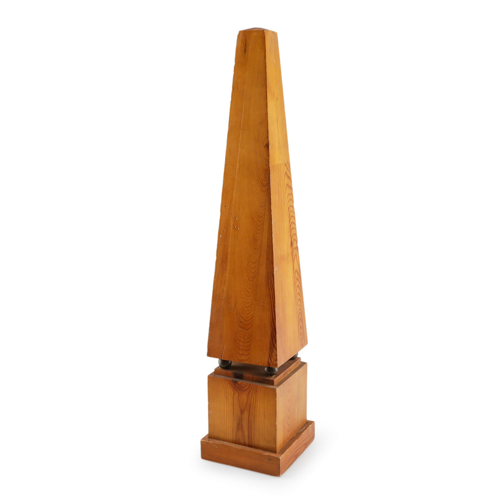 Wood Tapered Obelisk Sculpture with Sphere Accents