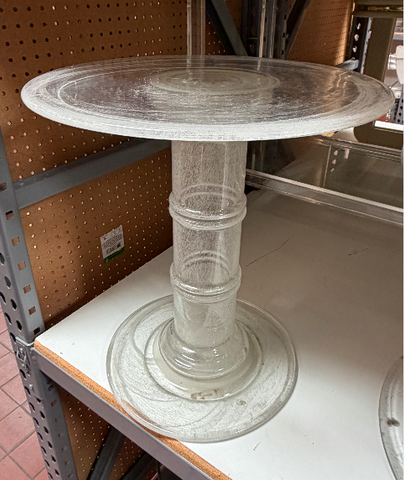 Translucent Seeded Glass Round Accent Table with Fluted Base