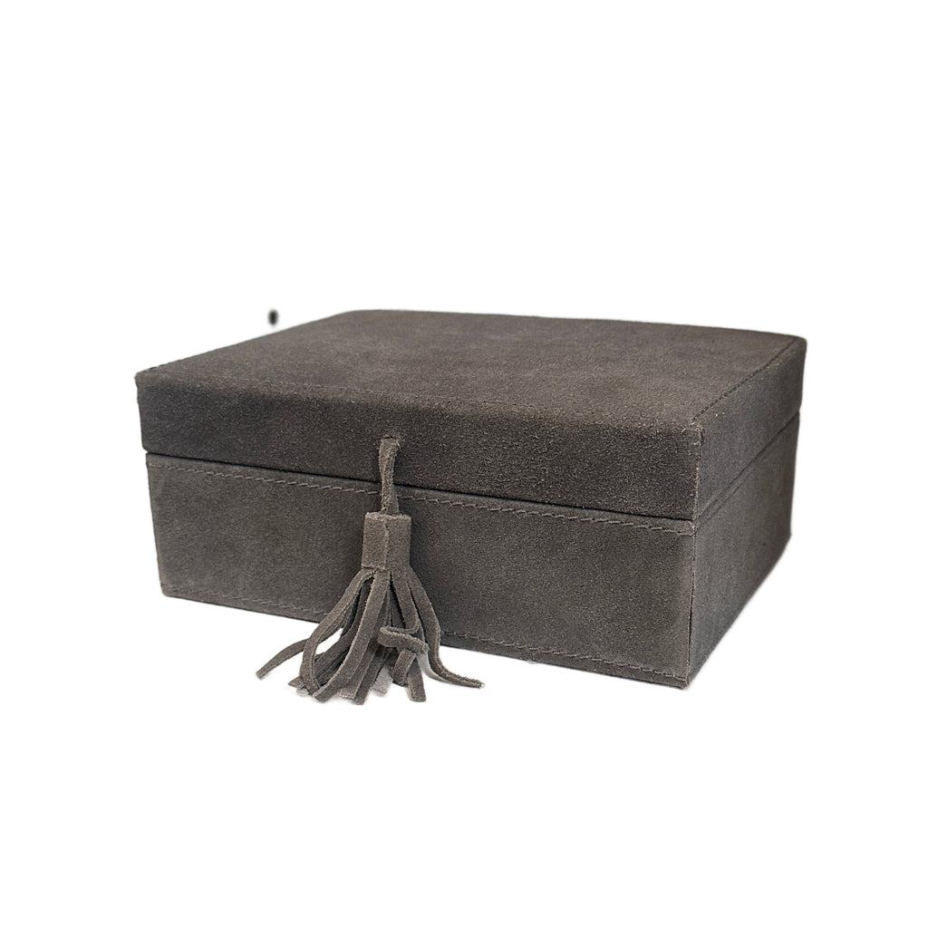 Gray Suede Decorative Box with Tassel - Small