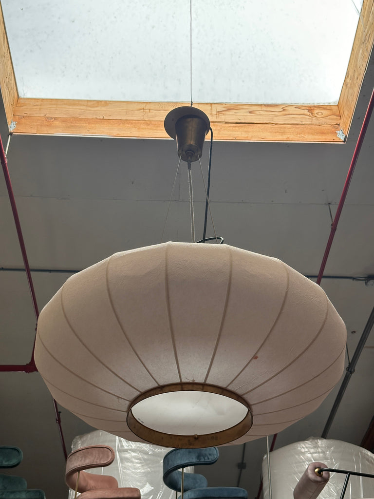 Ribbed Paper Saucer Pendant Ceiling Light Fixture with Brass Canopy