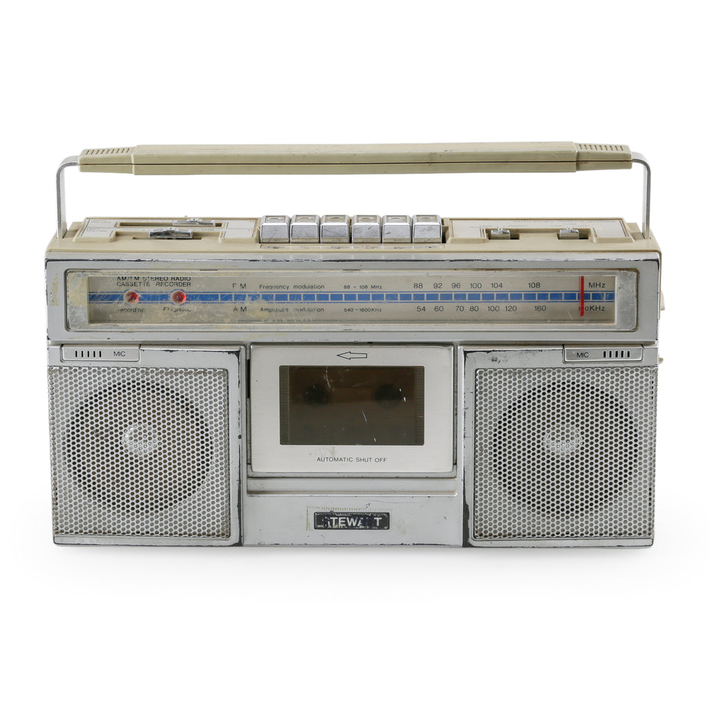 Beige and Silver AM/FM Stereo Cassette Recorder Boombox