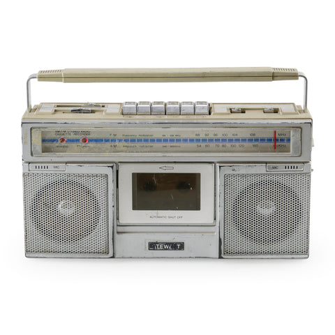 Beige and Silver AM/FM Stereo Cassette Recorder Boombox