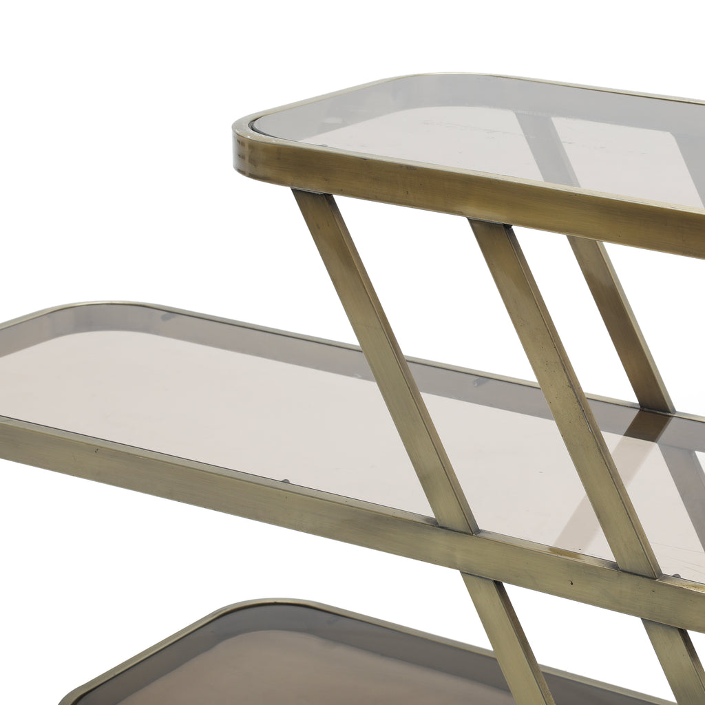 Metal and Smoked Glass Three-Tier Side Table