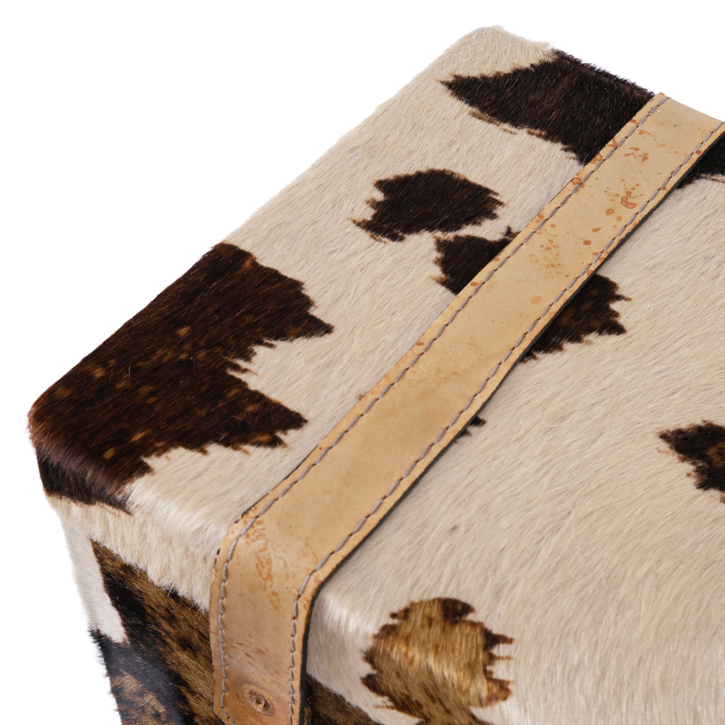 White and Brown Cowhide Leather Storage Trunk