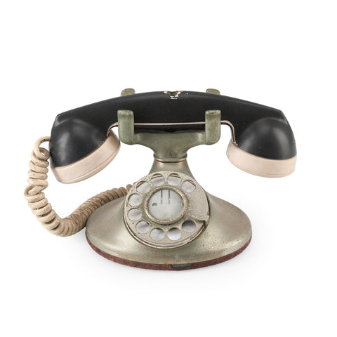 Sage Green Metal Rotary Desk Telephone with Black Handset