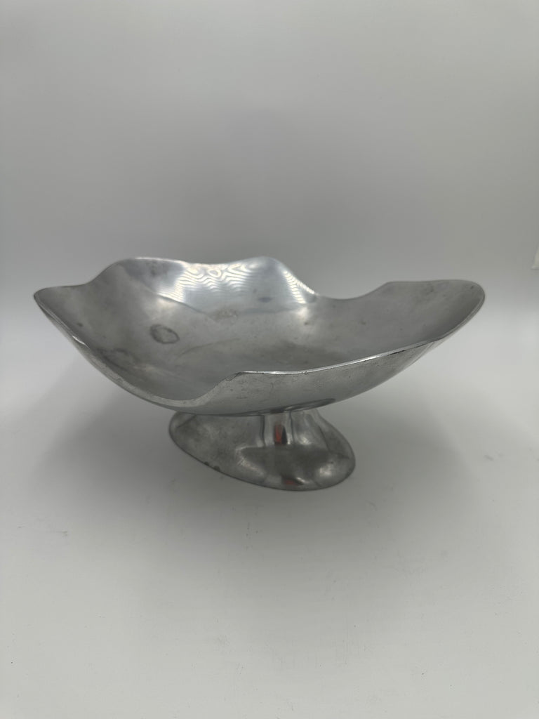 Brushed Aluminum Wavy Rim Footed Decorative Bowl