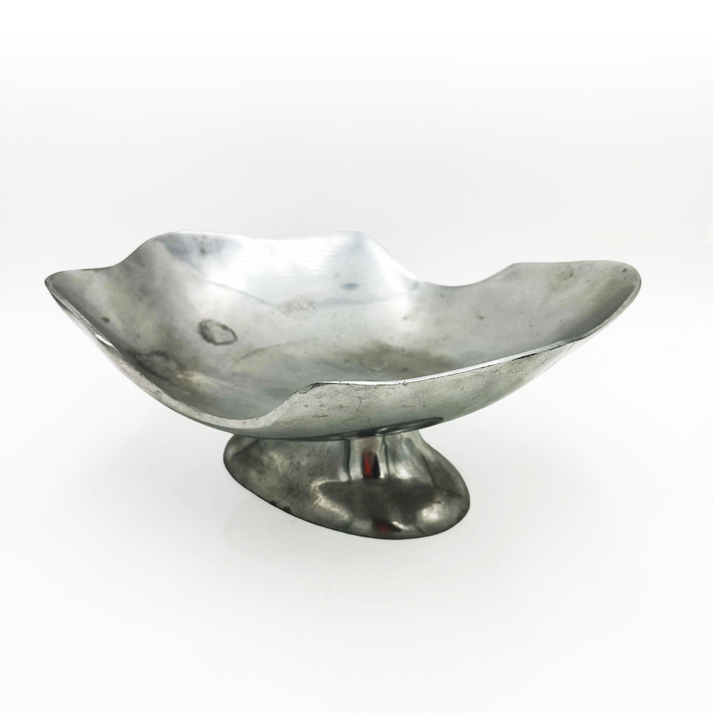 Brushed Aluminum Wavy Rim Footed Decorative Bowl