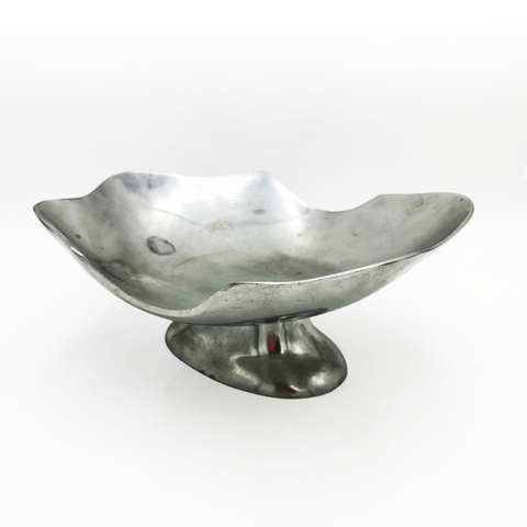 Brushed Aluminum Wavy Rim Footed Decorative Bowl