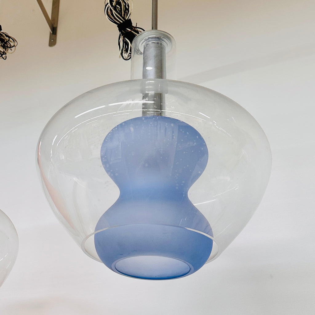 Clear Glass and Frosted Blue Glass Pendant Light
