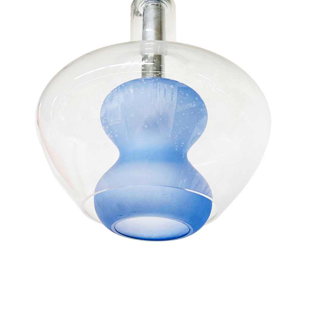 Clear Glass and Frosted Blue Glass Pendant Light
