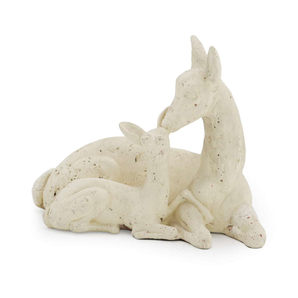 Cream Doe and Fawn Sculpture