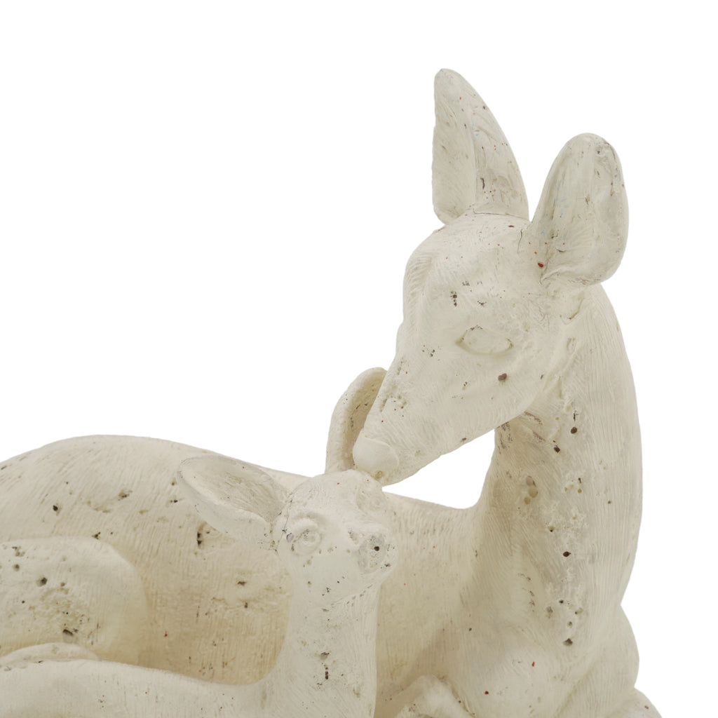 Cream Doe and Fawn Sculpture