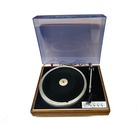 Mid-Century Walnut Wood and Silver Turntable