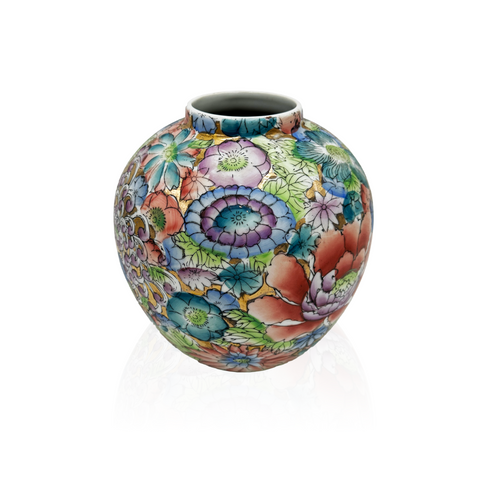 Multicolor Floral Hand-Painted Ceramic Vase