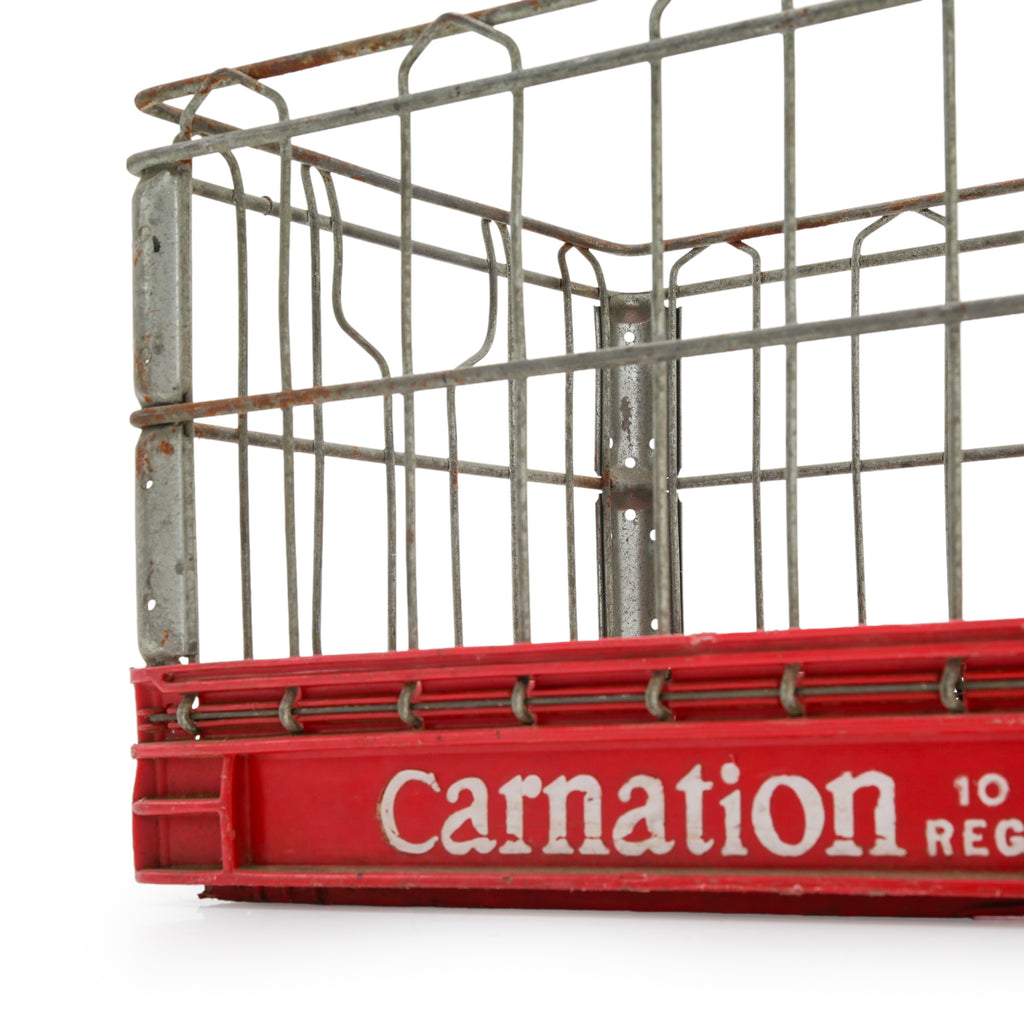 Red Plastic and Metal Milk Crate