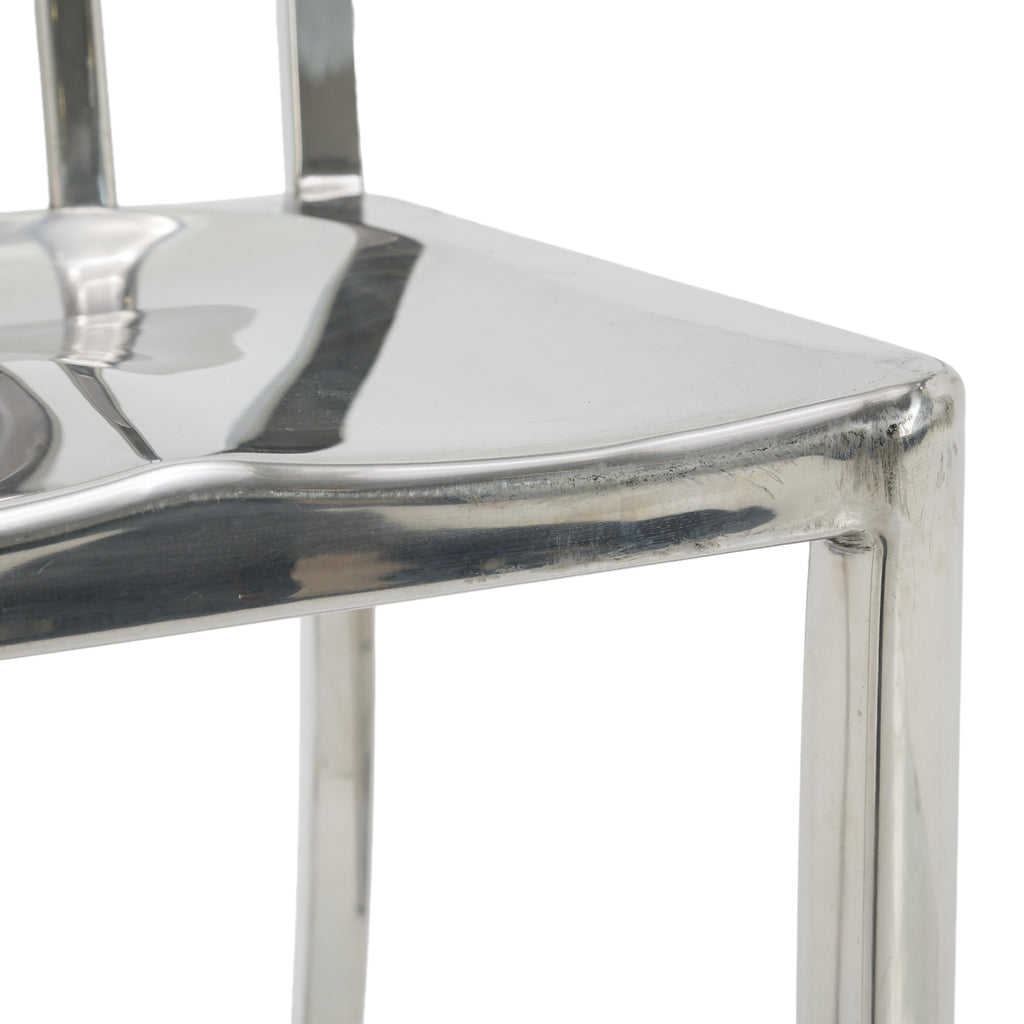 Shiny Silver Polished Aluminum Slat Back Bar Stool with Contoured Seat