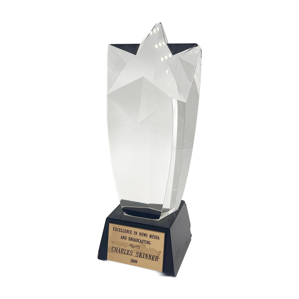 Glass Star Award Trophy with Black Base and Gold Plaque