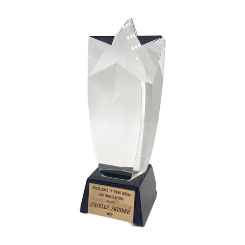 Glass Star Award Trophy with Black Base and Gold Plaque