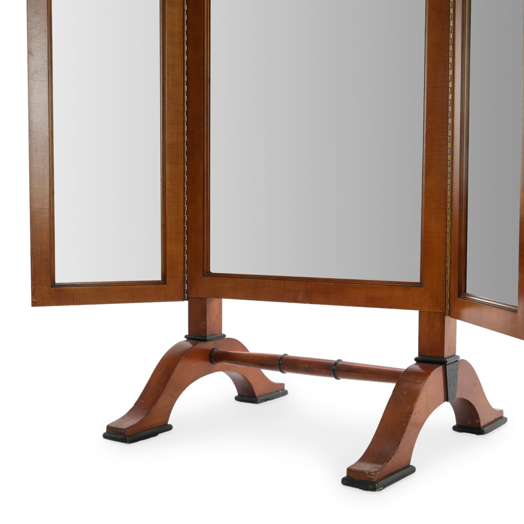 Warm Brown Wood Tri-Fold Pediment Dressing Mirror