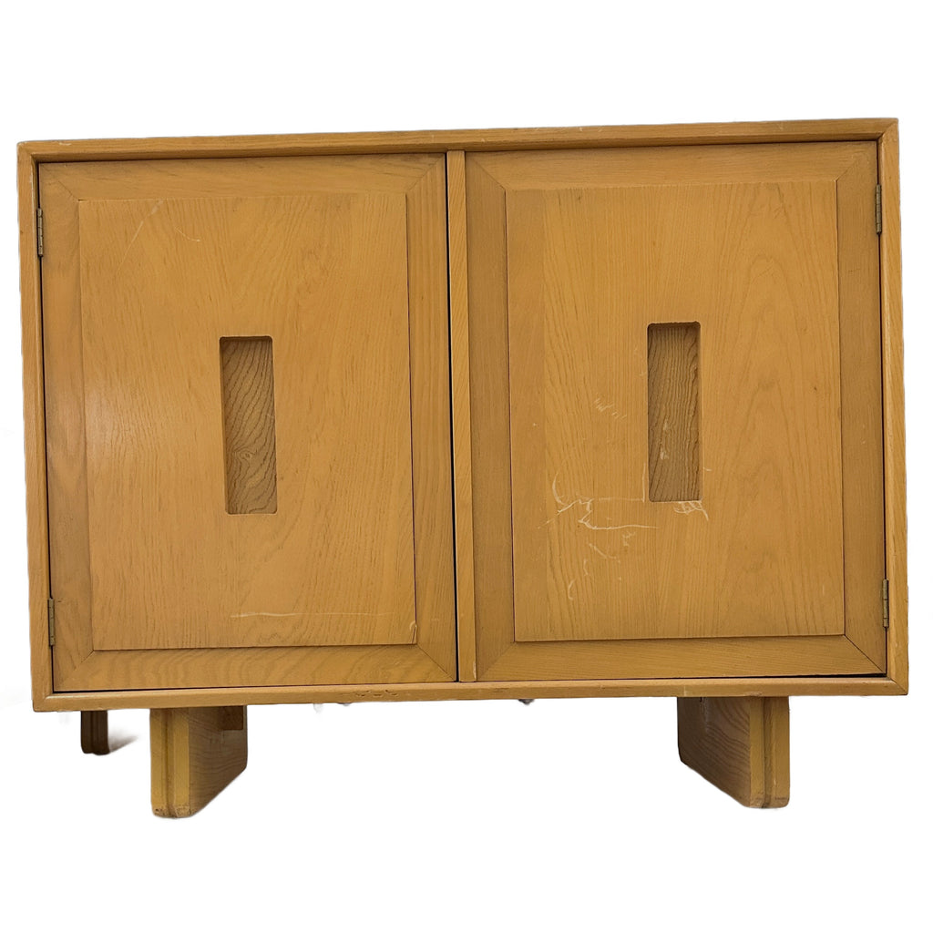Brown Wood Two-Door Storage Cabinet with Recessed Handles