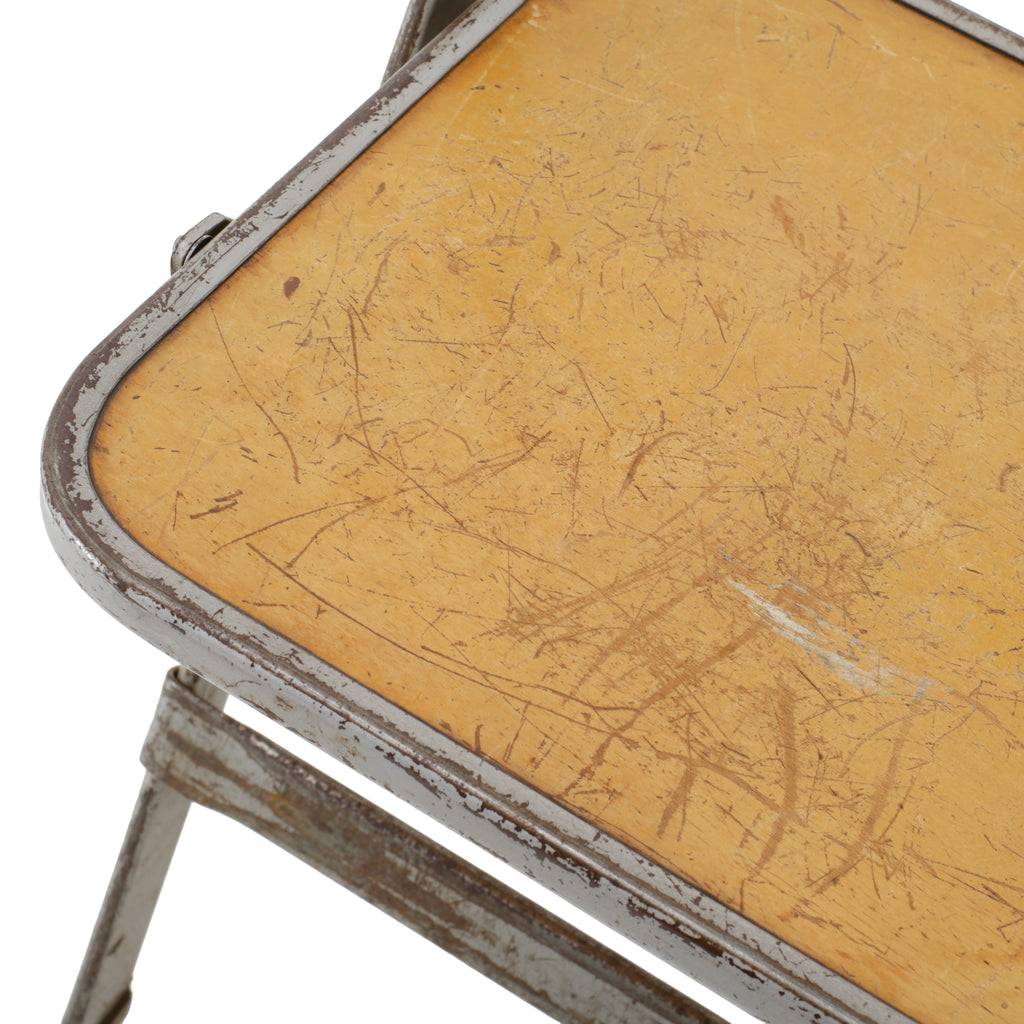 Gray Metal and Beige Wood Folding Chair