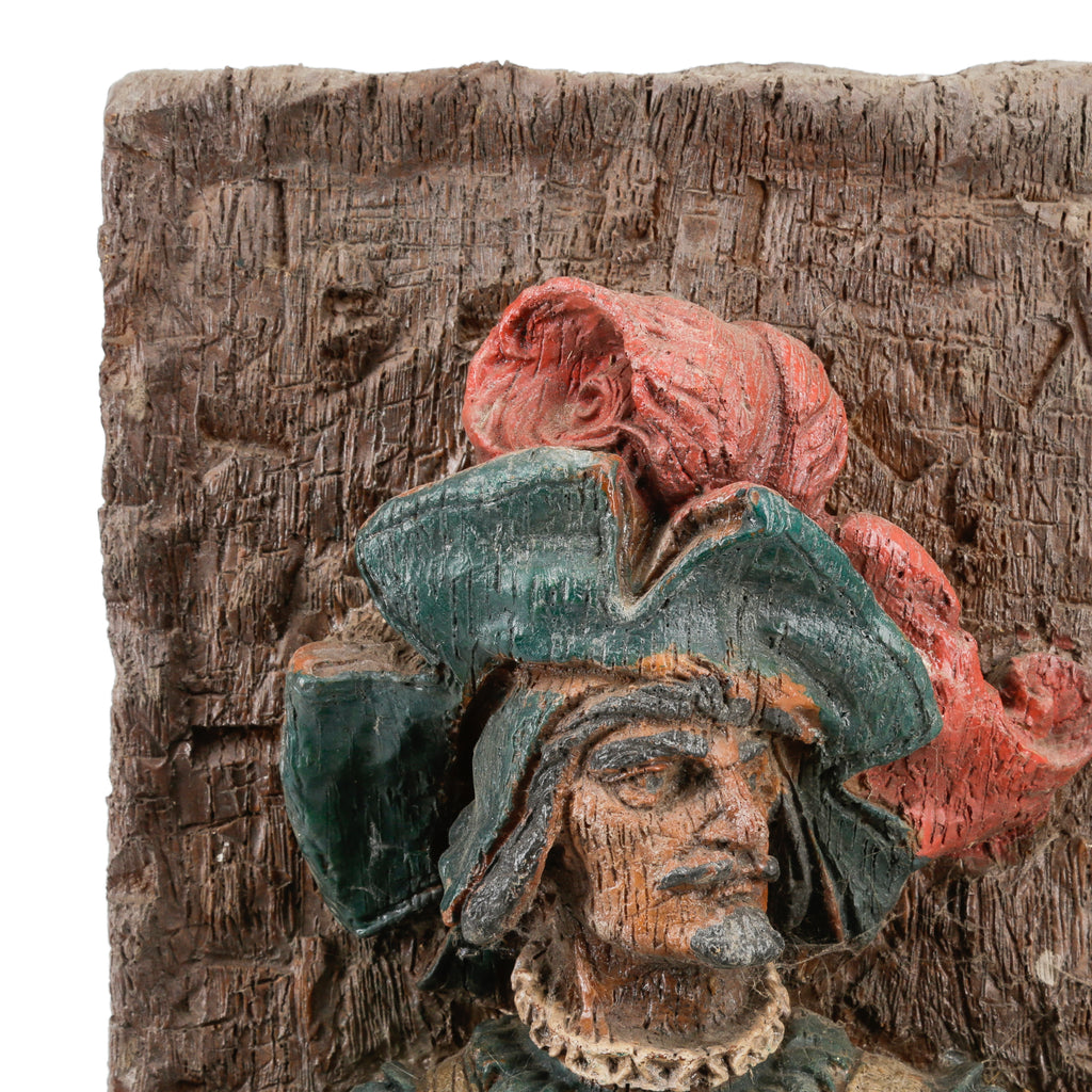 Rustic Carved & Painted Wood Bust Wall Hanging of a Man