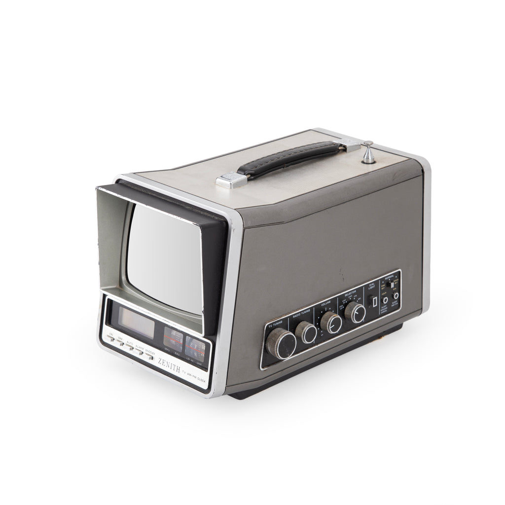Zenith Charcoal Gray Portable TV AM-FM Clock Radio