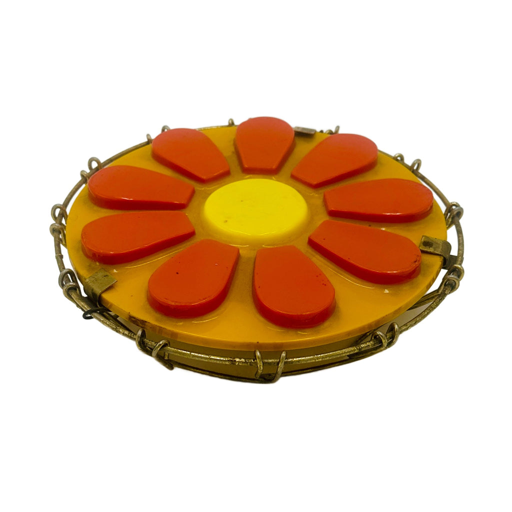 Vintage Orange Daisy Ceramic with Twisted Brass Wire Rim