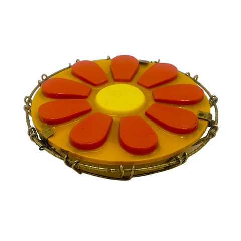Vintage Orange Daisy Ceramic with Twisted Brass Wire Rim