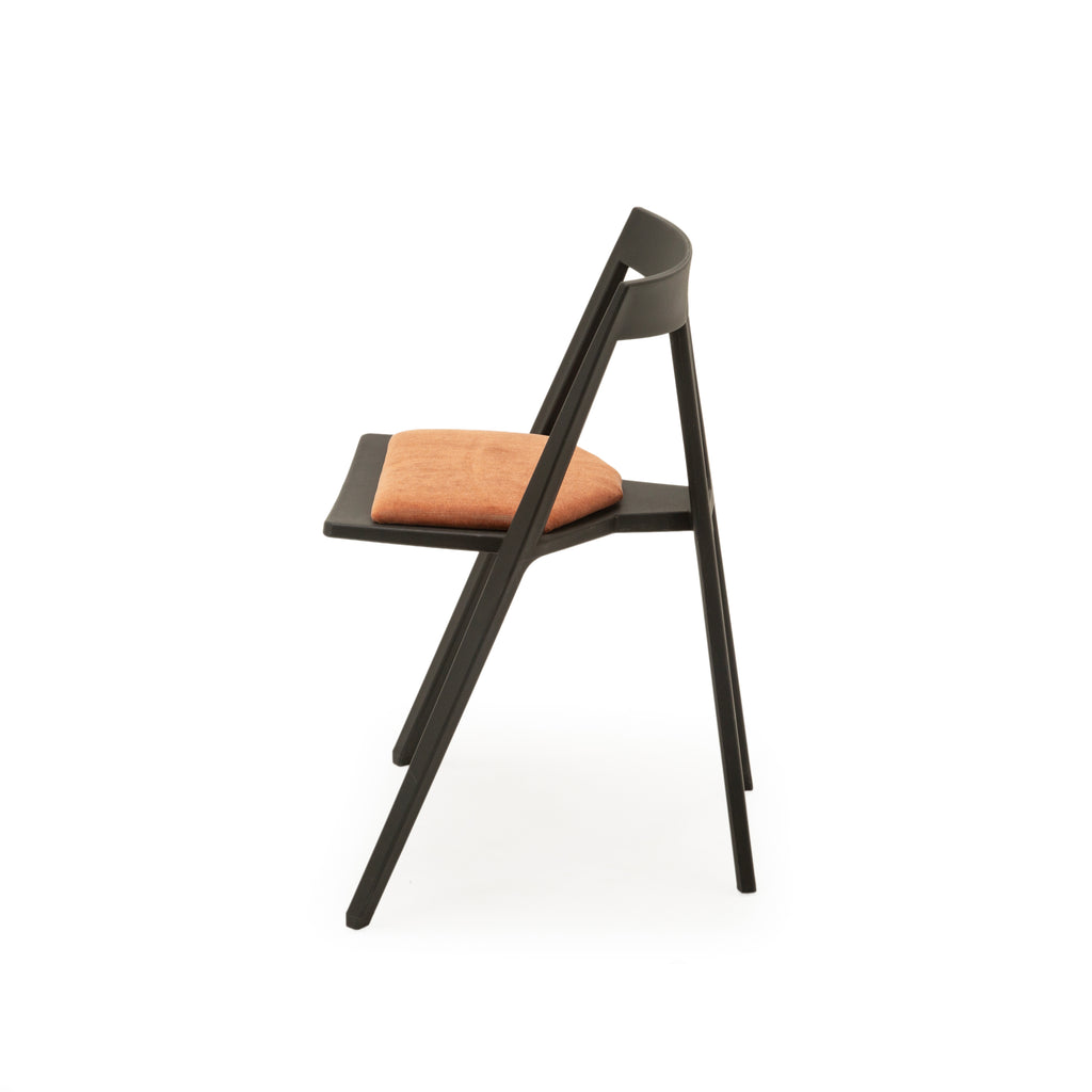 Matte Black Wood Dining Chair with Burnt Orange Upholstered Seat