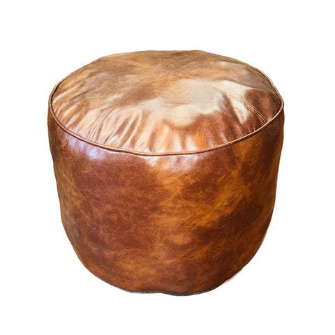 Brown Leather Round Ottoman