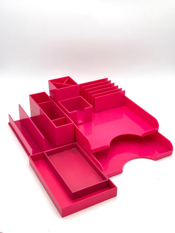Fuchsia Plastic Desktop Office Organizer Set