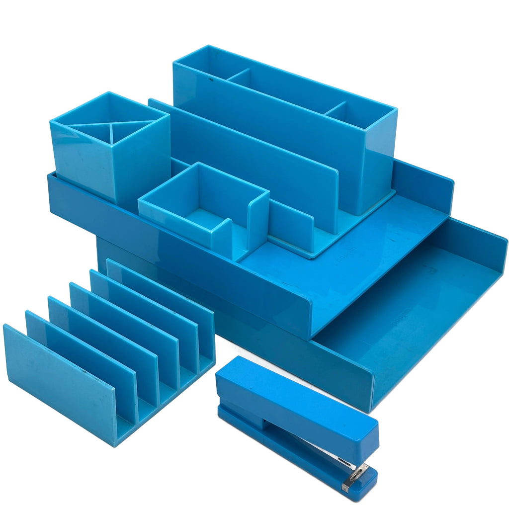 Blue Plastic Desktop Office Organizer Set #2