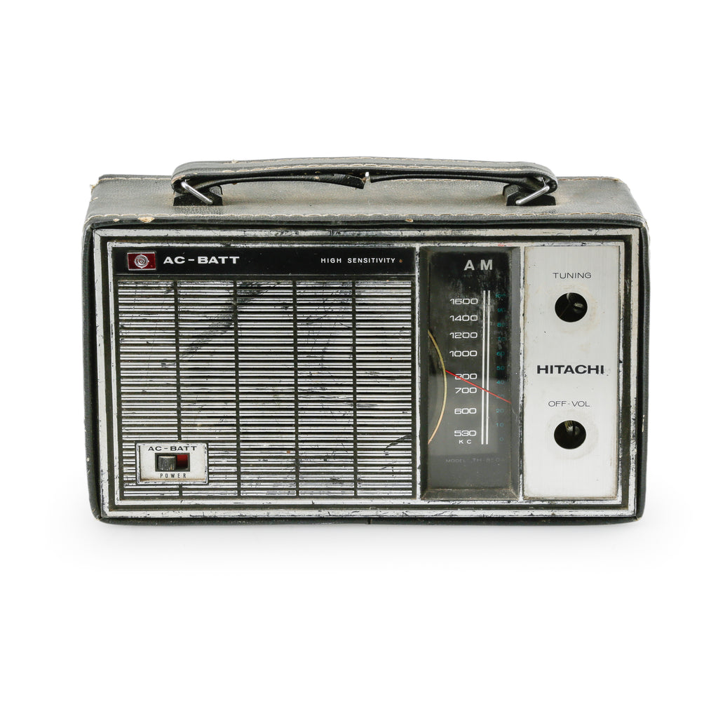 Black Leather and Silver Tone Portable AM Radio
